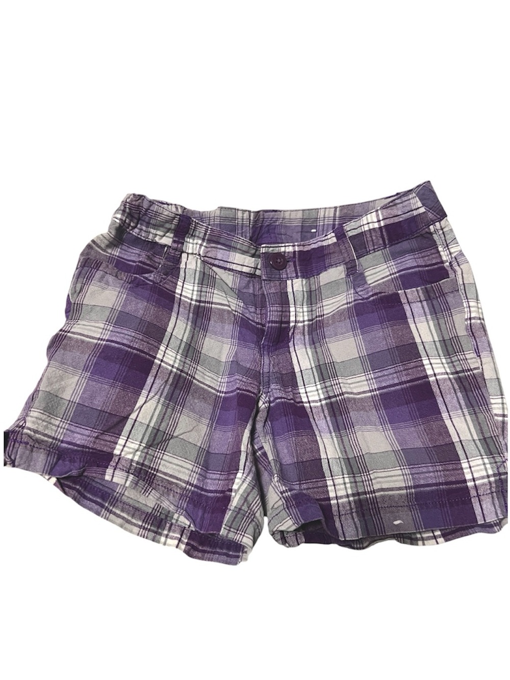 Girls Arizona Purple Plaid adjustable waist Casual Shorts sz 12 - Picture 1 of 3